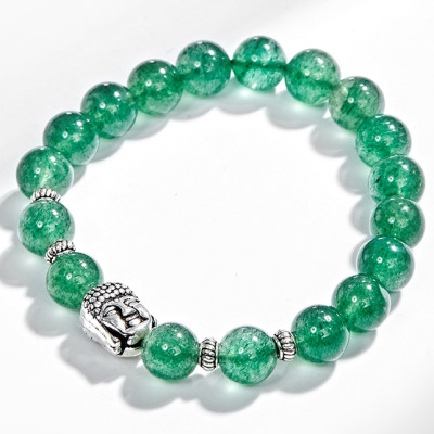 Vòng tay thạch anh dâu xanh phối charm phật bạc (8mm) Ngọc Quý Gemstones