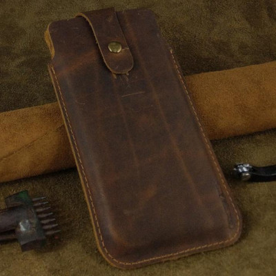 Bao Da Rút Nút Cài cho Iphone 12 pro max, 13 pro max, 14 pro max.... Da Bò Sáp