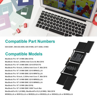 Pin A1953 Tương Thích Cho Macbook Pro Retina 15 Touch Bar A1990 (Year 2018 - 2019) TEEEMO PC Hàng Nhập Khẩu New Seal