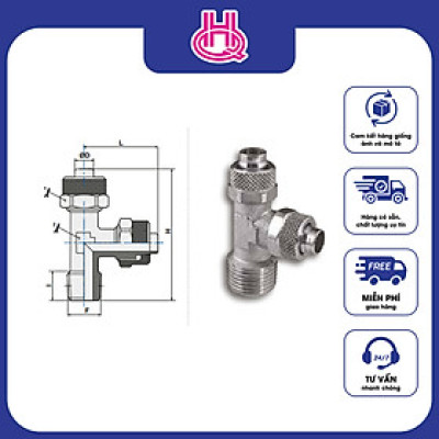 Đầu nối chữ T khí nén ren ngoài Pneumax series ART.308 - Hàng chính hãng