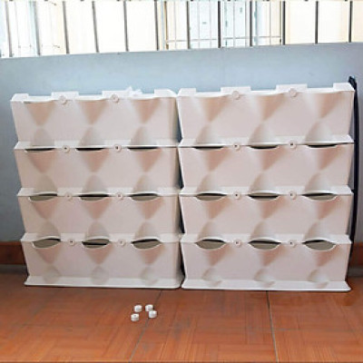 Khung Module Rau Ban Công (1M2 xếp ngang Có Tưới Nhỏ giọt bán tự động) dạng Đứng VerticalMinigarden nhập khẩu Bồ Đào Nha với 8 chậu kèm 2 Tray hứng nước và bộ dây tưới nhỏ giọt lắp sẵn