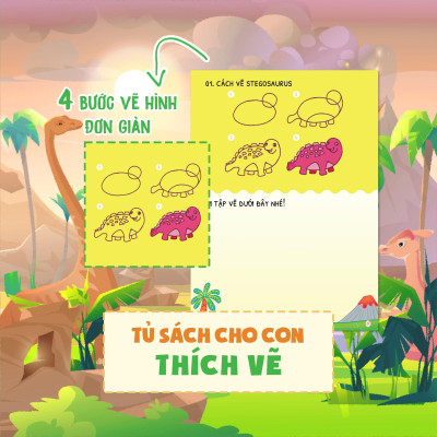 Sách - Dino Tập Vẽ - 4 Bước Vẽ Đơn Giản Khủng Long - Megabook