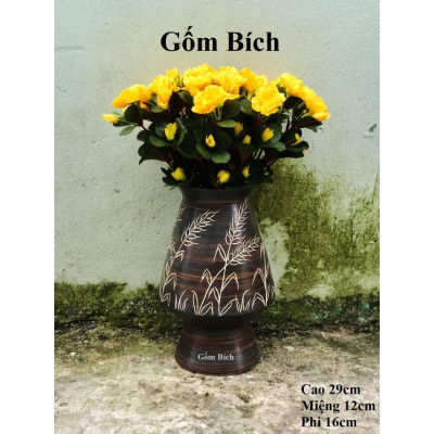 Bình Hoa Lọ Hoa Men Mộc Dáng Ly Ngược Vẽ Tay Gốm Sứ Bát Tràng 