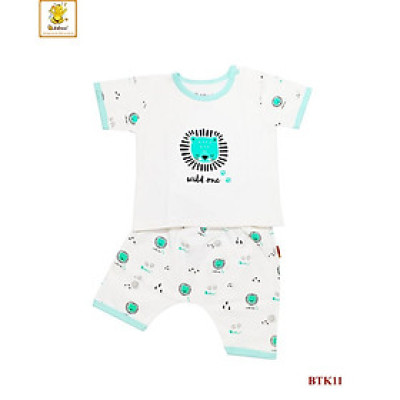 Bộ sơ sinh cài vai sư tử tay ngắn cotton 4 chiều BABIBOO - BTK11