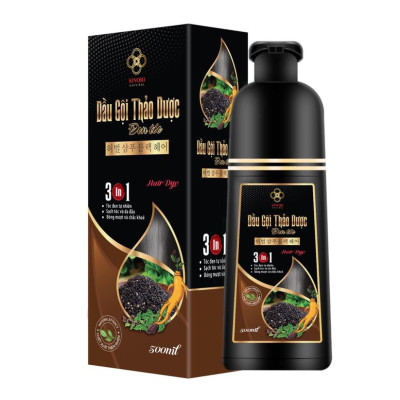 Dầu Gội Thảo Dược Đen Tóc SINORI 500 ml, Dầu Gội Phủ Bạc Nhuộm Tóc Cao Cấp Thiên Nhiên Chiết Suất Từ Nhân Sâm, Hà Thủ Ô, Ngũ Bội Tử, Trắc Bạch Diệp, Vừng Đen, Gừng
