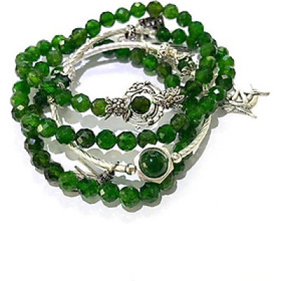 Vòng tay 5 line đá diopside giác phối charm bạc 6mm mệnh mộc hỏa - Ngọc Qúy Gemstones