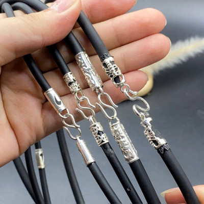 Dây Chuyền Vòng Cổ Nam Cao Su Bọc Bạc 925 Chính Hãng BẠC HIỂU MINH DCS043 