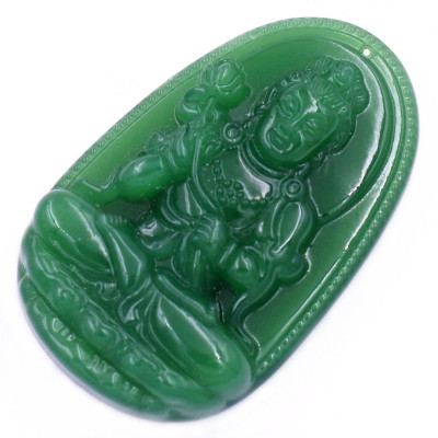 Mặt dây chuyền Phật Đại thế chí đá xanh 2.2 x 3.6cm ( size trung ) kèm vòng cổ dây da xanh lá + móc inox, Phật bản mệnh