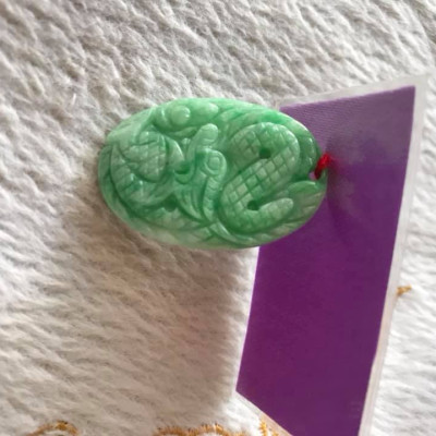 MẶT DÂY CHUYỀN HÌNH RỒNG OVAL LƯỢN  ĐÁ CẨM THẠCH XANH TƯƠI NHẸ TỰ NHIÊN  SIZE NHỎ NỮ CAO 34MM NGANG 23MM SÂU 3MM