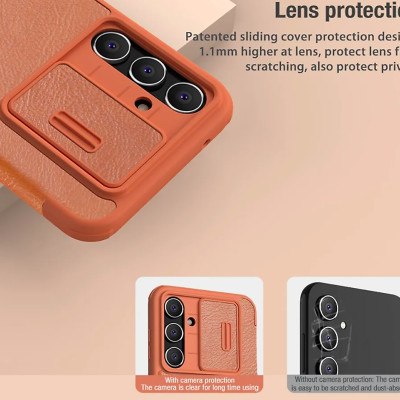 Bao da cho SamSung Galaxy S23 FE chính hãng Nillkin QIN có nắp trượt bảo vệ camera sau - Hàng chính hãng