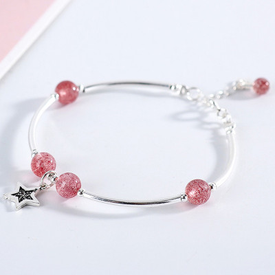 Vòng đôi đá thạch anh dâu phối charm trăng sao mệnh hỏa, thổ - Ngọc Quý Gemstones