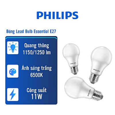 Combo 3 bóng Philips LED bulb Essential E27 11W ánh sáng trắng 6500K