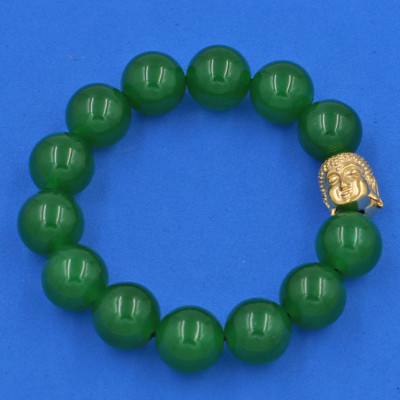 Vòng đeo tay Thạch Anh Xanh Lá 14 ly cẩn hạt Phật A Di Đà inox vàng VTAXLNLV14 - hợp mệnh Hỏa, mệnh Mộc