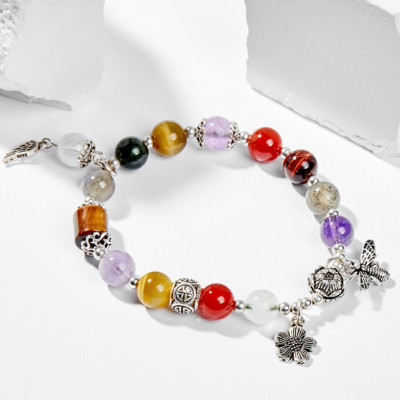 Vòng Tay Phong Thủy Nữ Đá Thiên Nhiên Đa Sắc Phối Charm Ong Bạc (8mm) Nhiều Mệnh Ngọc Quý Gemstones