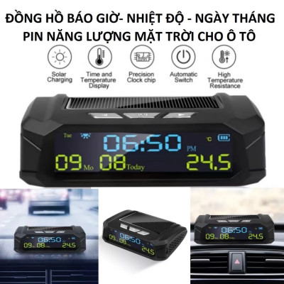 Đồng Hồ Gắn Ô Tô 3in1 Năng Lượng Mặt Trời Mẫu Mới: Báo Giờ, Ngày Tháng, Nhiệt Độ - Màn Hình LED Đa Năng Cực Tiện