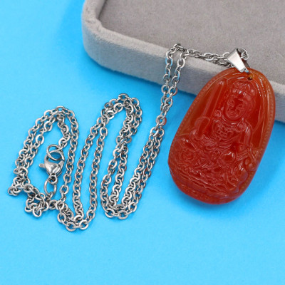 Vòng cổ mặt Văn Thù Bồ Tát - thạch anh đỏ 3.6cm DITTOB3 - dây inox bạc - kèm hộp nhung - tuổi Mão