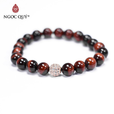 Vòng tay đá mắt hổ nâu đỏ phối charm hợp kim đính đá mệnh hỏa, thổ  - Ngọc Quý Gemstones