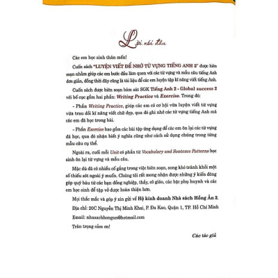 Luyện Viết Để Nhớ Từ Vựng Tiếng Anh Lớp 2 (Bám Sát SGK Global Success 2) (HA)