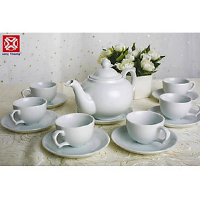Bộ ấm chén uống trà sứ Long Phương Bộ ấm bầu 2 trắng 14 món