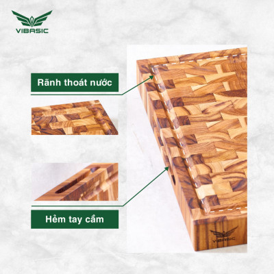 Thớt chặt gỗ Teak Vibasic ghép dựng block kích thước 350x250x38mm, dùng để chặt