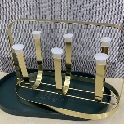 KHAY ÚP LY CỐC KIM LOẠI MÀU XANH CỔ VỊT CÓ ĐĨA HỨNG NƯỚC - ANTH427