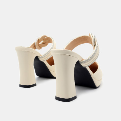 Giày cao gót nữ đẹp đế vuông 8 phân hàng hiệu rosata hai màu đen kem ro562