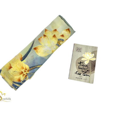 Khăn Lụa in Sen Vàng SenSilk KLDI01 - 100% Mulberry Silk Printed Scarf - Quà Tặng Việt Nam