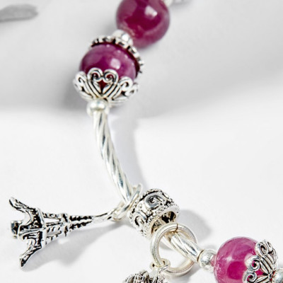 Vòng Tay Phong Thủy Nữ Đá Ruby Phối Charm Hoa Hướng Dương Bạc (6mm) Mệnh Hỏa, Thổ Ngọc Quý Gemstones