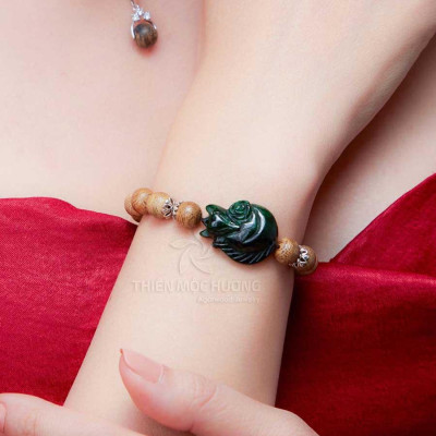 Vòng tay trầm hương tự nhiên Hồ Ly đá phong thủy - Thiên Mộc Hương - Trầm Tốc Lào - May mắn tình duyên - Hạnh phúc