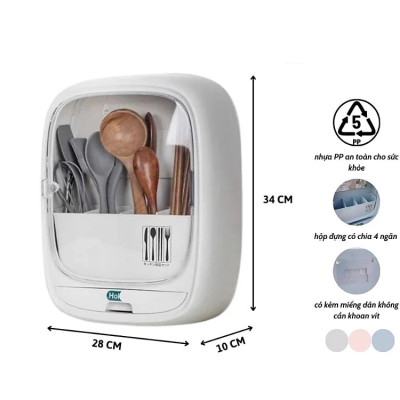 ( MẪU MỚI ) Hộp Đựng Đũa Thìa Treo Tường, Bốn Ngăn Tiện Dụng Có Nắp Đậy Hít Từ, Kín Chống Côn Trùng Kháng Khuẩn Dán Tường Siêu Chắc Chắn - Hàng Việt Nam Xuất Khẩu Chất Lượng Cao 