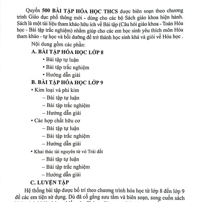 Sách - 500 Bài Tập Hóa Học Trung Học Cơ Sở (Dùng Cho Các Bộ SGK Hiện Hành)