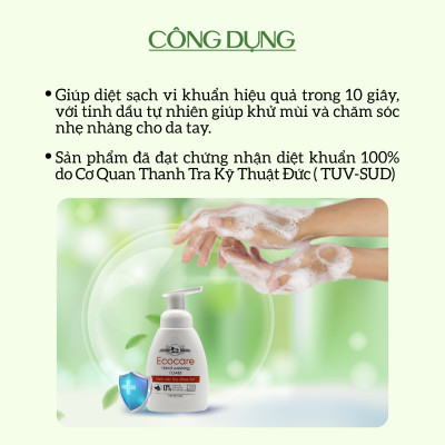 Nước rửa tay hữu cơ diệt khuẩn dạng bọt hương Nhài 4L thương hiệu Ecocare