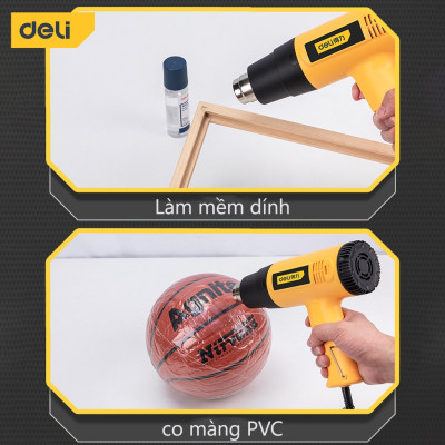 Máy Khò Nhiệt Khò Hơi Nóng Deli Cao Cấp Công Suất Cao 2000W - Co Màng Cơ Đóng Gói Hàng Hóa - Khò Thực phẩm - Sơn Tường