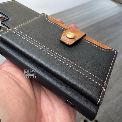 Ốp Lưng Cho Samsung S25 Ultra / S24 Ultra / S23 Ultra Da Simili Có Ngăn Để Thẻ Có Quai Gài - BUM STORE GALAXY CASE