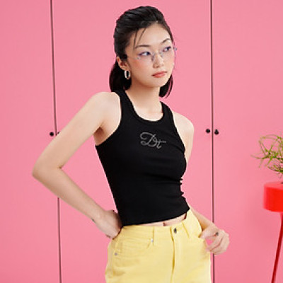 DOTTIE - Áo ba lỗ đính đá - Đen - T0759