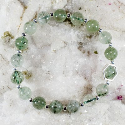 Vòng Tay Đá Phong Thủy Nữ Thạch Anh Tóc Xanh Thiên Nhiên AAAA Mạng Mộc - Hỏa VT056