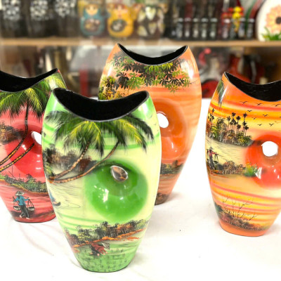 Bình Hoa Sơn Mài Cao Cấp – Dáng Miệng Cá Khoét Lỗ | Size 31x17 cm | Nghệ Thuật & Độc Đáo