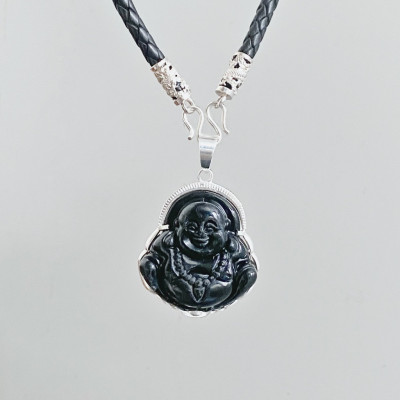 Mặt Dây Chuyền Nam Di Lặc Đá Đen Bọc Bạc Bạc Hiểu Minh MDN482