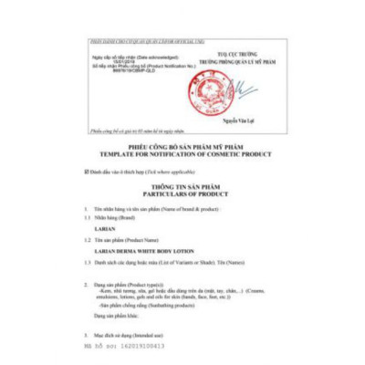 Kem dưỡng trắng body ( DERMA WHITE BODY SOLUTION ) Larian+ 500ml