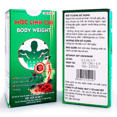 Viên uống Mộc Linh Chi - Body Weight Học Viện Quân Y 30 viên hỗ trợ bồi bổ cơ thể phát triển khối cơ
