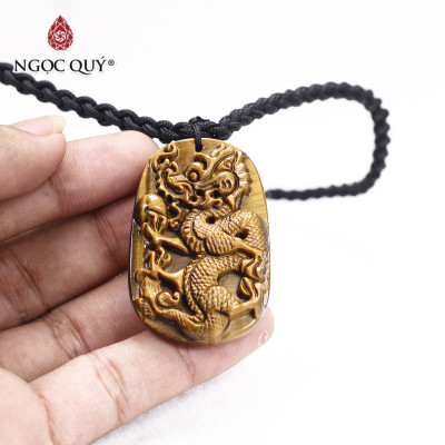 Mặt dây chuyền hình rồng thạch anh mắt hổ 43x28mm mệnh thổ, kim - Ngọc Quý Gemstones