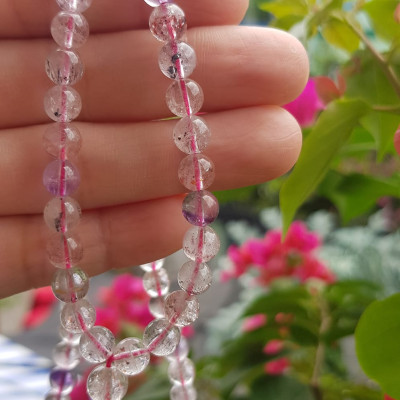 Vòng chuỗi đeo cổ Đá Super Seven tự nhiên kiểu đẹp quá Hạt 6mm lên kiểu đeo rất xinh trẻ xinh đẹp màu tím trắng bóng đẹp sang Nữ đeo may mắn phối đồ lên rất là đẹp ạ