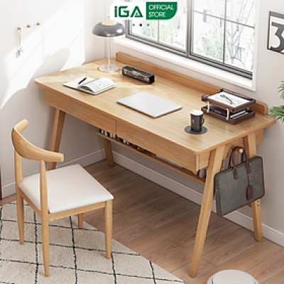 Bàn làm việc, bàn học thiết kế đa năng kèm ngăn kéo và kệ để đồ chất liệu gỗ MDF thương hiệu IGA - GP376