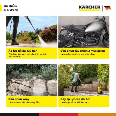 [Sản xuất Châu Âu] Máy phun rửa áp lực cao Karcher K 4 WCM - Động cơ từ - Công suất 1800W - Bảo hành 24 tháng - Hàng Chính Hãng