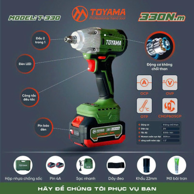MÁY MỞ BULONG 1/2" 300Nm DÙNG PIN 21V TOYAMA T-330 - HÀNG CHÍNH HÃNG