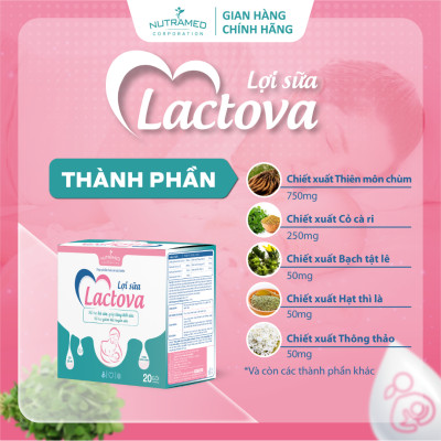 Cốm lợi sữa Lactova hỗ trợ giảm tắc tuyến sữa, tăng tiết sữa và chất lượng sữa (20 gói) - Nutramed