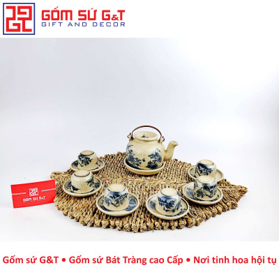 Bộ trà men rạn sơn thủy dáng lõm Gốm Sứ G&T