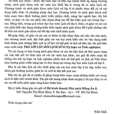 Trả Lời Câu Hỏi Lịch Sử 8 - Tự Luận Và Trắc Nghiệm (Dùng Chung Cho Các Bộ SGK)_HA