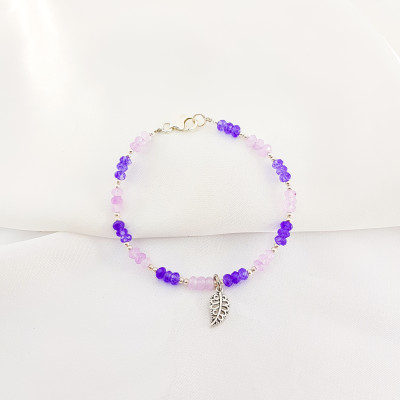 Vòng tay mệnh hỏa, thổ đá Agate mix charm chiếc lá