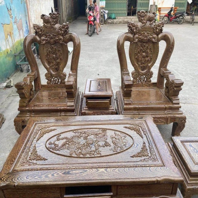 Bộ bàn ghế Nghê Phượng gỗ Mun Đuôi Công
